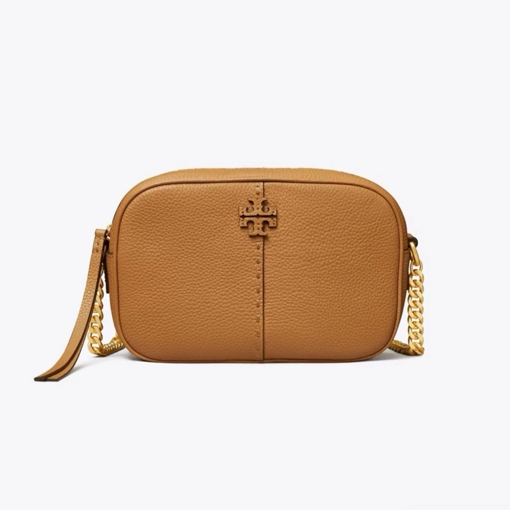 Tory Burch McGraw Camera Bag With Chain Strap And Dustbag Tan-Tiramisu Color​ - Picture 3 of 9